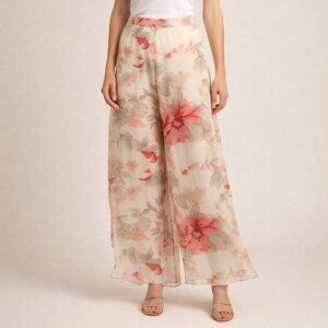 St. John Evening Silk Blend Floral Wide-Leg Pants Size 2